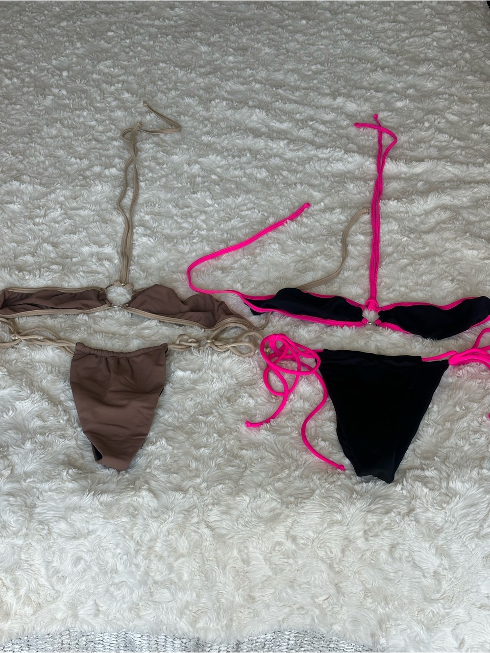 Bubblegum The Brand Women’s Tie-Side Bikini Set - Tan & Brown, Black & Hot Pink